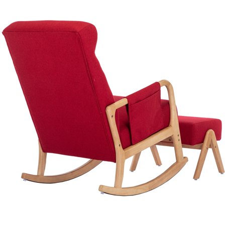 Polyester Upholstered High Backrest Accent Glider Rocker Chair With Ottoman Red