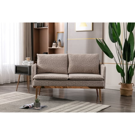 Polyester Upholstered Living Room loveseats sofa With Golden Legs Light Grey