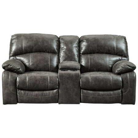 Polyester Upholstered Metal Power Reclining Loveseat with Console, Gray