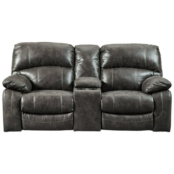 Polyester Upholstered Metal Power Reclining Loveseat with Console, Gray
