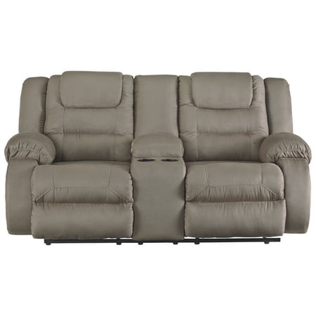 Benzara Upholstered Polyester & Metal Reclining Loveseat with Lift Top in Gray