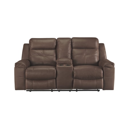 Benzara Upholstered Polyester & Metal Reclining Loveseat with in Brown