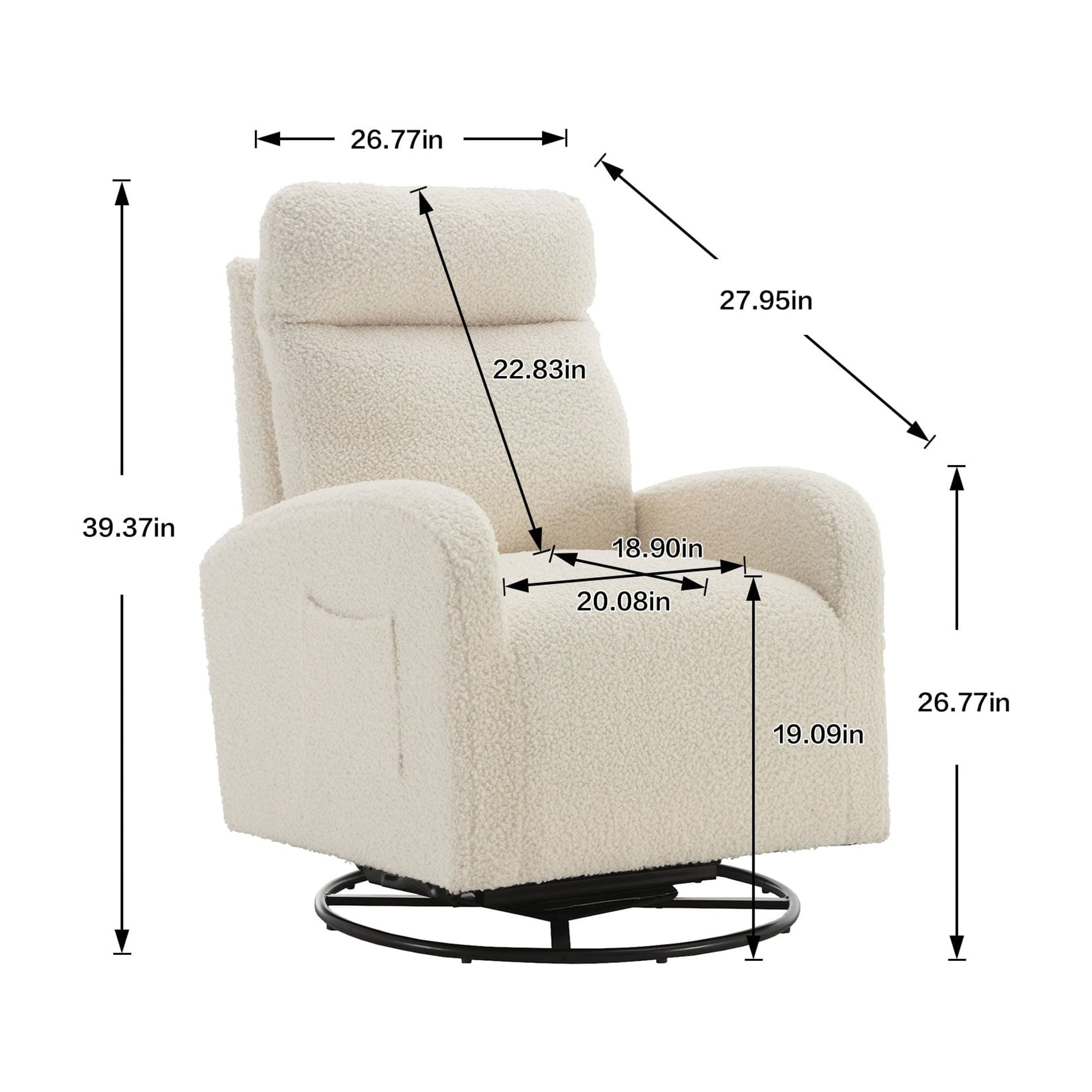 Polyester Upholstered Recliner and Swivel Glider Rocking Chair White+Teddy