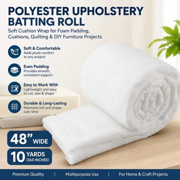 Polyester Upholstery Batting for Cushion Wrap, Foam Padding, DIY Sofa and Chair Upholstery Projects