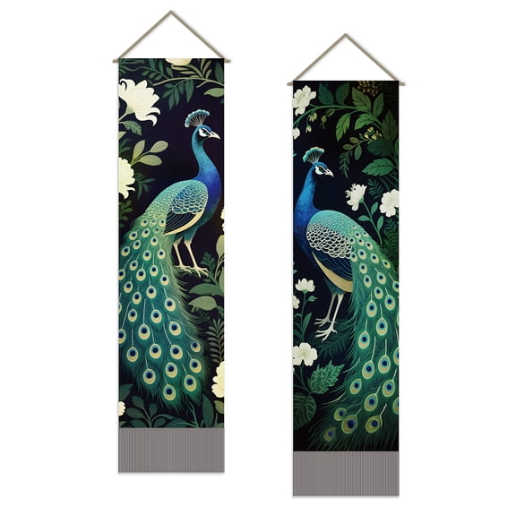 Polyester Wall Hanging Tapestry for Bedroom Living Room Decoration Rectangle Peacock 1160x330mm 2pcs/set
