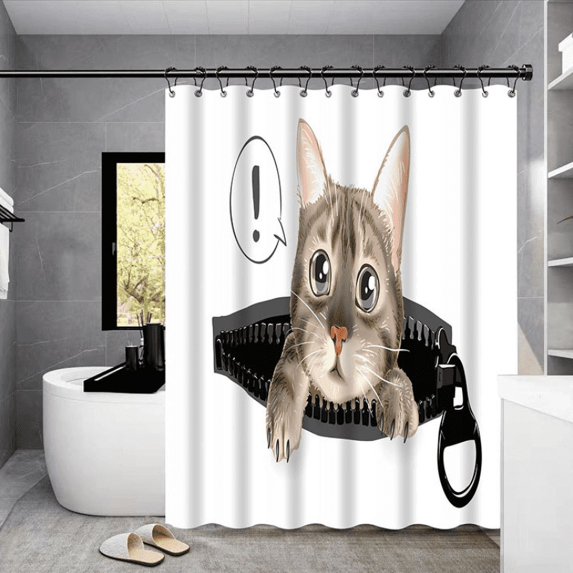 Polyester Waterproof Shower Curtain Toilet Non-perforated Partition Curtain Bathroom Shower Curtain Anti-mildew Anti-fog Cat Series 1.2M * 1.8M
