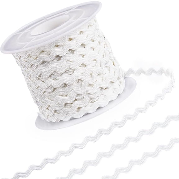 Polyester Wavy Fringe Trim Wave Bending Lace Ribbon for Clothes Sewing and Art Craft Decoration White 1/8 inch(3mm) about 25 yards