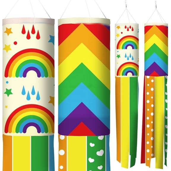 Polyester Windsock Streamer Flag with Alloy Clasps Home Outdoors Hanging Decoration Rainbow Pattern 1000mm diy