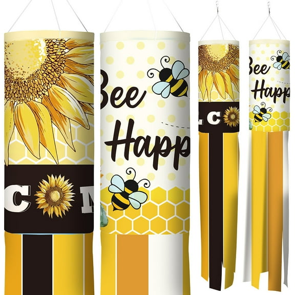Polyester Windsock Streamer Flag with Alloy Clasps Home Outdoors Hanging Decoration Sunflower Pattern 1000mm