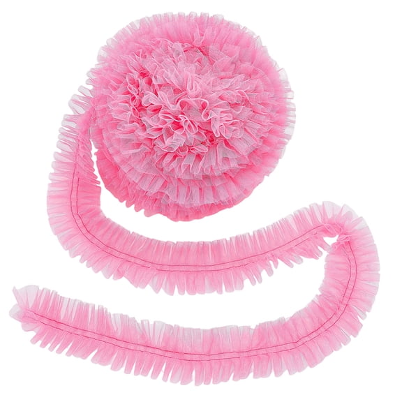 Polyester Wrinkle Lace Ribbon Double Layer Lace Trim Clothes Accessories Hot Pink 2-1/2 inch(64mm) 10m