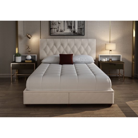 Polyester upholstery - Drawer storage solution - Bedroom makeover - Modern bed