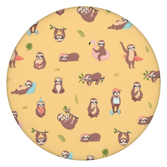 Polyester waterproof sloth design 52 inch round tablecloth with elastic edge for picnic table