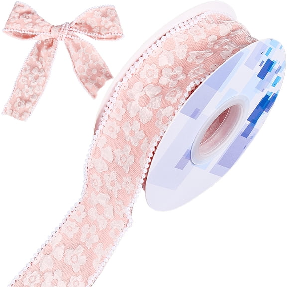 Polyester with Plastic Imitation Pearl Ribbon Gift Accessories Light Salmon 1-1/2 inch(37mm) 4.5m/roll