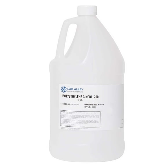 Lab Alley Polyethylene Glycol (PEG) 200 Chemical Compound, Lab Grade, Pack of 4 x 4 Liter Bottles