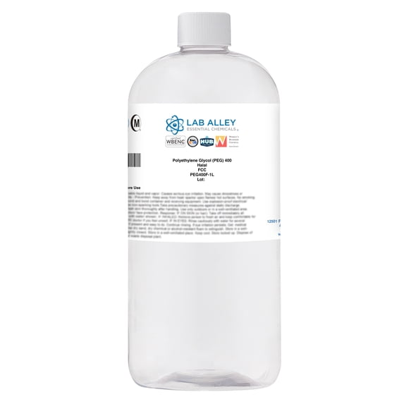 Lab Alley PEG 400 Food Grade (FCC, USP), Polyethylene Glycol Liquid, Halal Certified, Food & Cosmetic Safe, 1 Liter
