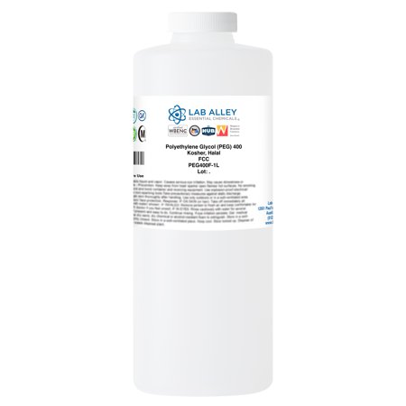 Lab Alley PEG 400, Food Grade, FCC/USP, Polyethylene Glycol Liquid, Kosher, Halal & GMO-Free, 1 Liter