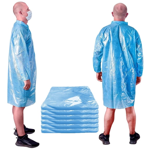 Polyethylene Lab Coats with Elastic Wrists, Blue, 50 count, X-Large, Unisex Waterproof Workwear