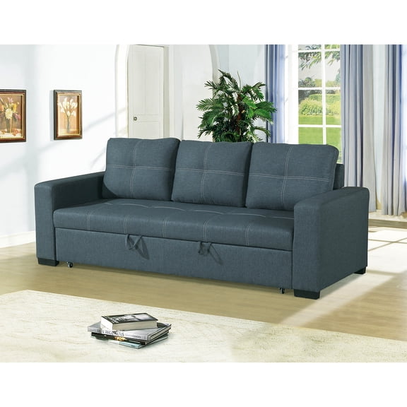 Polyfiber Convertible Lounge In Blue Grey, 3 Seats, Square Arm Seats Sleeper Couch Grey Fabric - Easily Switch To Clean Lines & Stitching Indication Distinctive Feature