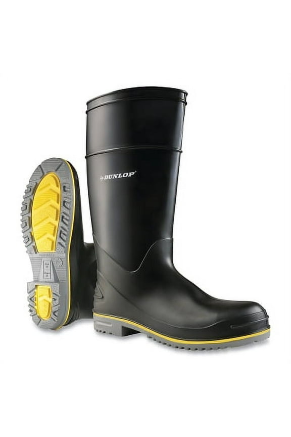 Polyflex 3 Rubber Boots, Steel Toe, Men's 9, 15 in Boot, PolyBlend/PVC, Black/Gray/Yellow