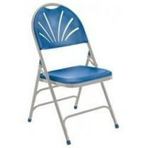 Polyfold Fan Back Triple Brace Double Hinge Folding Chair Blue with Grey Frame- Set of 4