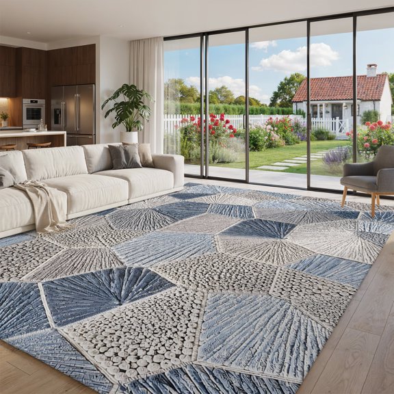Polygon Area Rug 9'x12', Non-Slip Washable Rectangle Large Area Rug Indoor Carpet for Living Room Bedroom Kitchen