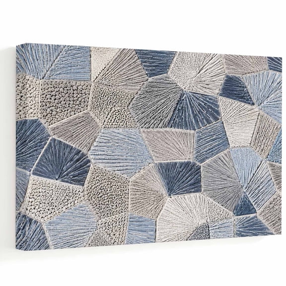 Polygon Canvas Wall Art, Modern Minimalist Blue Gray Geometric Thread Texture Wall Art Prints Artwork Framed Canvas Ready to Hang Art Pictures for Bathroom, Dressing Table, Entryway 12" x 8"