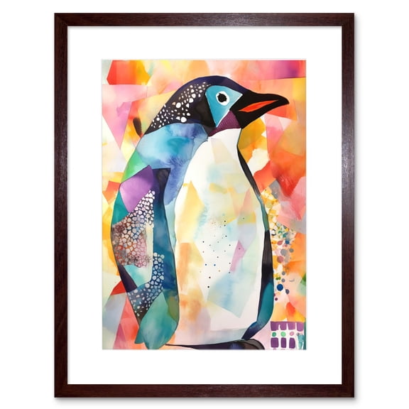 Polygon Colour Penguin Folk Art Artwork Framed Print Wall Art 9X7 Inch