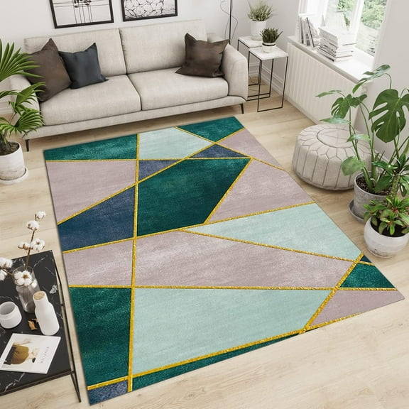 Polygon Geometric Area Rugs, Nordic Art Apartment Carpet, Sofa Cushion Fuzzy Plush Soft with Non-Slip Backing Apply to Farmhouse Bedroom Area Home Decor,2'x3'