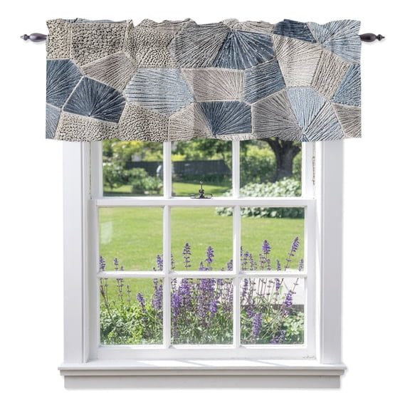 Polygon Light Filtering Valance Curtains, Modern Minimalist Blue Gray Geometric Thread Texture Rod Pocket Short Window Valance for Kitchen Bathroom Windows 1 Panel 56"x16"