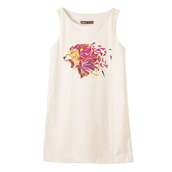 Polygon Lion Printed Vintage 100% Cotton Linen Mini Shift Dress WDS_01 8