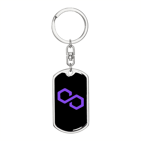 Polygon (MATIC) Crypto Cryptocurrency Dog Tag Keychain Stainless Steel Silver Tone or Gold Tone