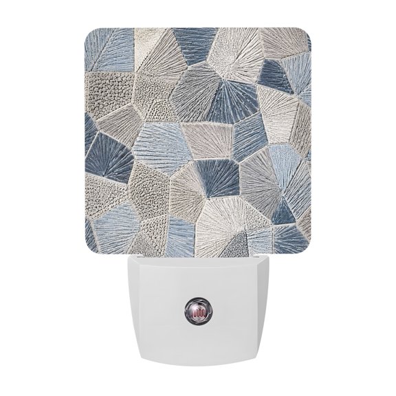 Polygon Night Lights, Modern Minimalist Blue Gray Geometric Thread Texture Smart Auto Dusk to Dawn Sensor Nightlights Plug-in Nightlight for Bedroom Bathroom Living Room Kitchen Hallway