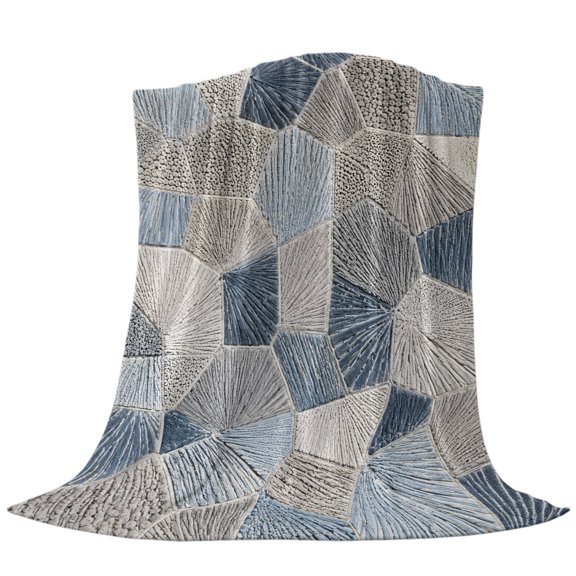 Polygon Throw Flannel Blanket Modern Minimalist Blue Gray Geometric Thread Texture Super Soft Cozy Bed Blanket, Lightweight Plush Fuzzy Bed Throw for Bedroom Sofa Couch Living Room 32x48in
