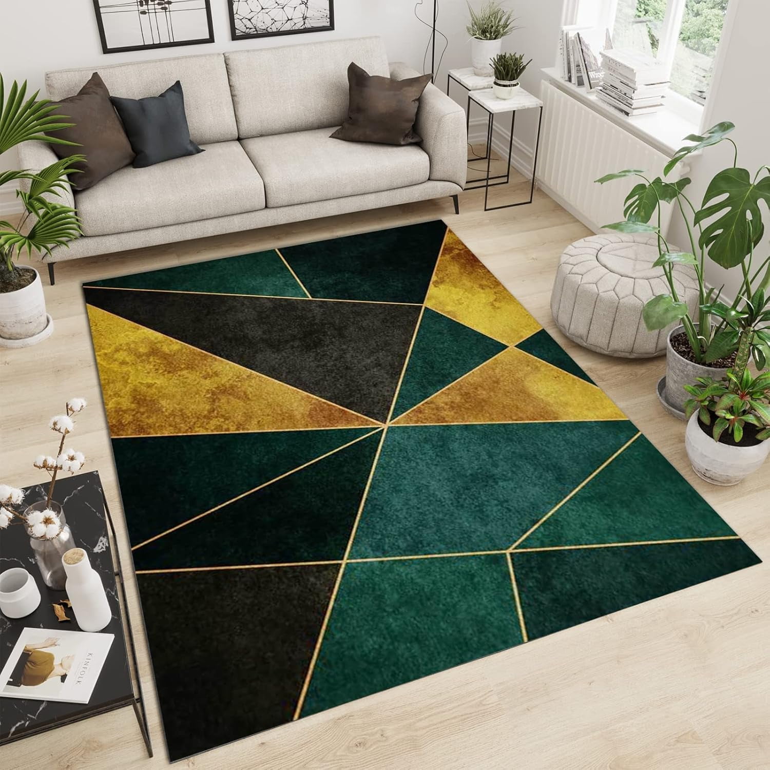 Polygon Tile Area Rugs, Yellow Black Apartment Carpet, Porch Mat ...