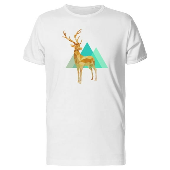Polygonal Deer And Mountains T-Shirt Men -Image by Shutterstock, Male XX-Large