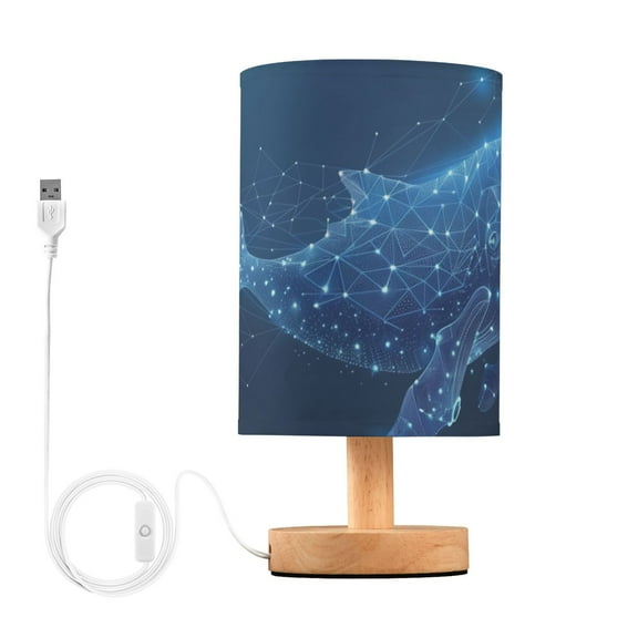 Polygons Blue Whale Bedside Desk Lamp LED Table Nightstand Lamps Warm Light Fabric Lampshade for Home Bedroom Office Living Room Decor