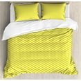 thumbnail image 1 of Polygons Duvet Cover Set, Continuous Geometric Simple Hexagons and Squares Abstract Modern Pattern, Decorative 3 Piece Bedding Set with 2 Pillow Shams, Queen Size, Cream Yellow Green, by Ambesonne, 1 of 3