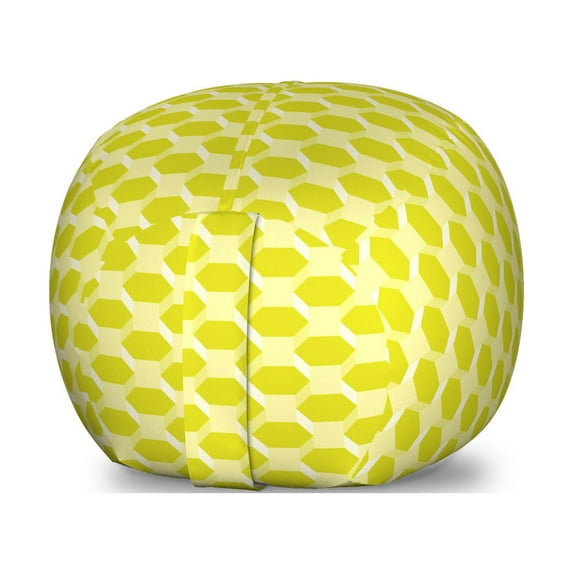 Polygons Storage Toy Bag Chair, Continuous Geometric Simple Hexagons and Squares Abstract Modern Pattern, Stuffed Animal Organizer Washable Bag, Small Size, Cream Yellow Green, by Ambesonne