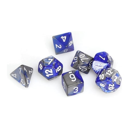 Polyhedral 7 Die Gemini Dice Set Blue Steel with White