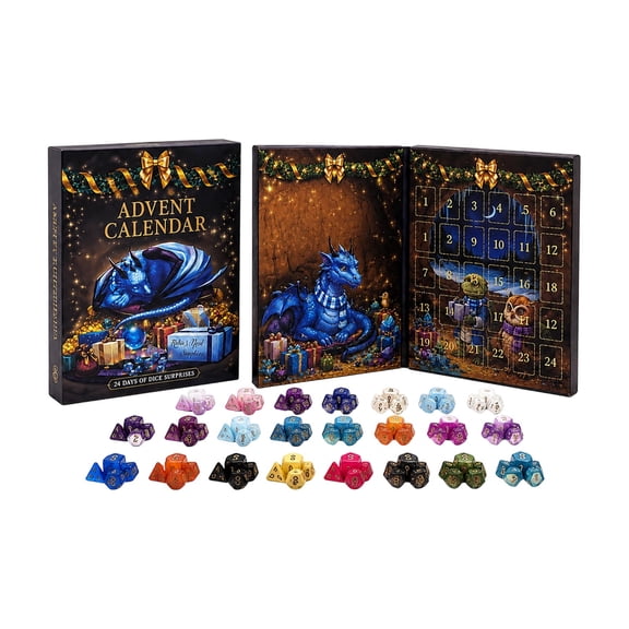Polyhedral DND Dice Christmas Advent Calendar, 24-Piece Mystery RPG Gaming Set