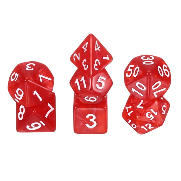 Polyhedral DND Dice Set, 7 Pcs DND Acrylic Dice for RPG Role Playing Table Games Tabletop Gaming Accessories, Pearl Pattern Red