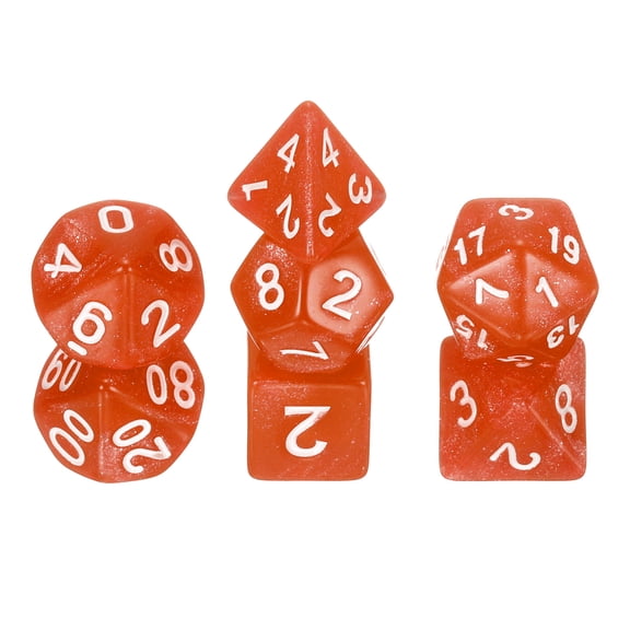 Polyhedral DND Dice Set, 7 Pcs DND Acrylic Dice for RPG Role Playing Table Games Tabletop Gaming Accessories, Sparkling Orange