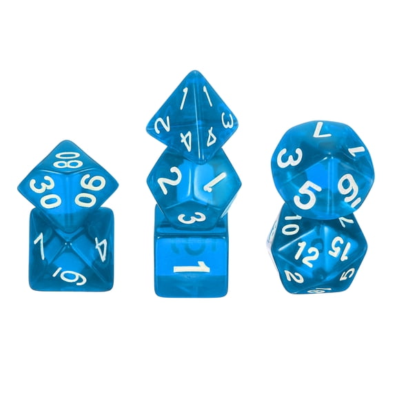 Polyhedral DND Dice Set, 7 Pcs DND Acrylic Dice for RPG Role Playing Table Games Tabletop Gaming Accessories, Transparent Blue