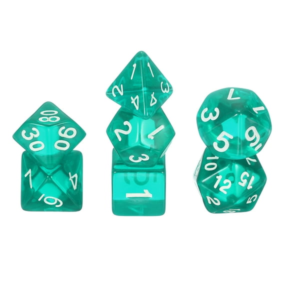 Polyhedral DND Dice Set, 7 Pcs DND Acrylic Dice for RPG Role Playing Table Games Tabletop Gaming Accessories, Transparent Water Green