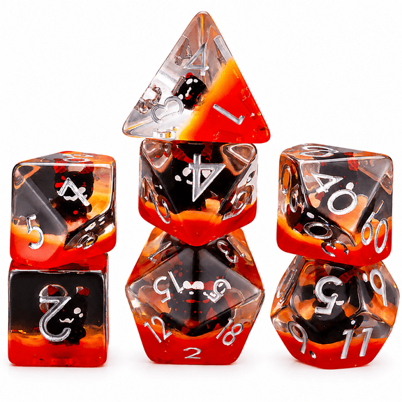 7PCS DND Dice Set with Black Ghost Insert, Transparent Red Black Resin Polyhedral RPG Dice for Dungeons and Dragons