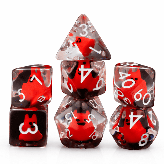 Polyhedral DND Dice Set, Transparent Red Black Resin RPG Dice with Red Devil Insert, Dice for Dungeons and Dragons Tabletop Games