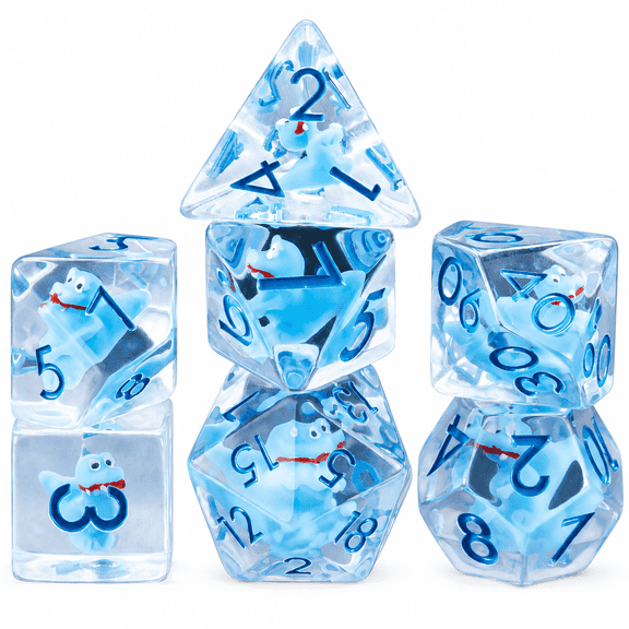 7PCS DND Dice Set with Blue Crocodile Insert, Transparent Resin Polyhedral RPG Dice with Blue Numbers for Dungeons and Dragons