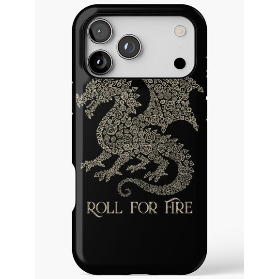 Polyhedral Dice Dragon Roll for Fire Black and Gold Tough Case for Apple iPhone 13 and iPhone 14, Dual Layer