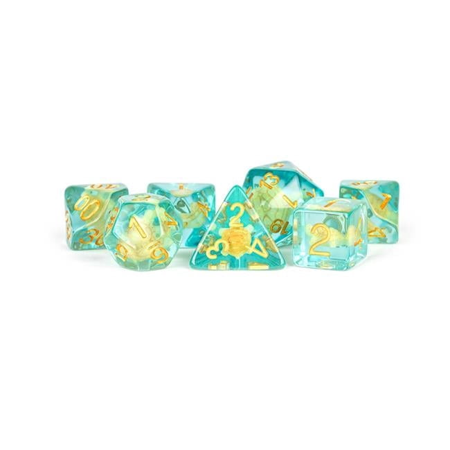 Polyhedral Turtle Dice Set, Blue & Green - Set of 7