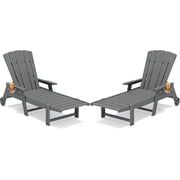Polyhouz HDPE 4-Position Adjustable Outdoor Chaise Lounge with Wheels and Cup Holder, Heavy Duty All Weather Pool Lounge Chair for Poolside, Patio, Grey